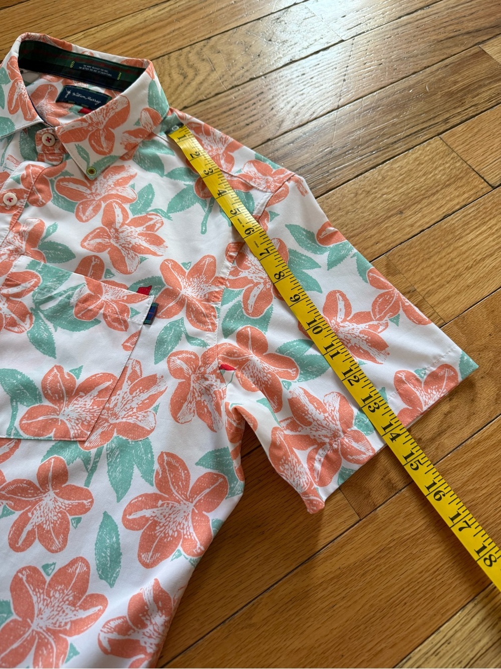 William Murray Button Up Shirt Men's Size M Floral Golf Hawaiian Orange/White - Picture 11 of 13